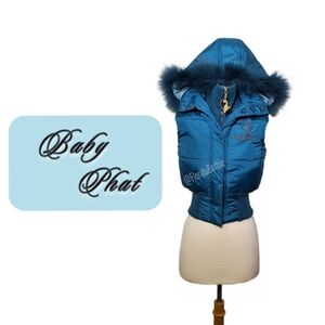 Vintage Baby Phat Jacket Teal Juniors Puffer 100% Fur Vests Authentic NWT Jacket